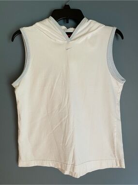 Vintage Y2K Nike Mini Center Swoosh T-Shirt White Light Blue Trim Women 8-10